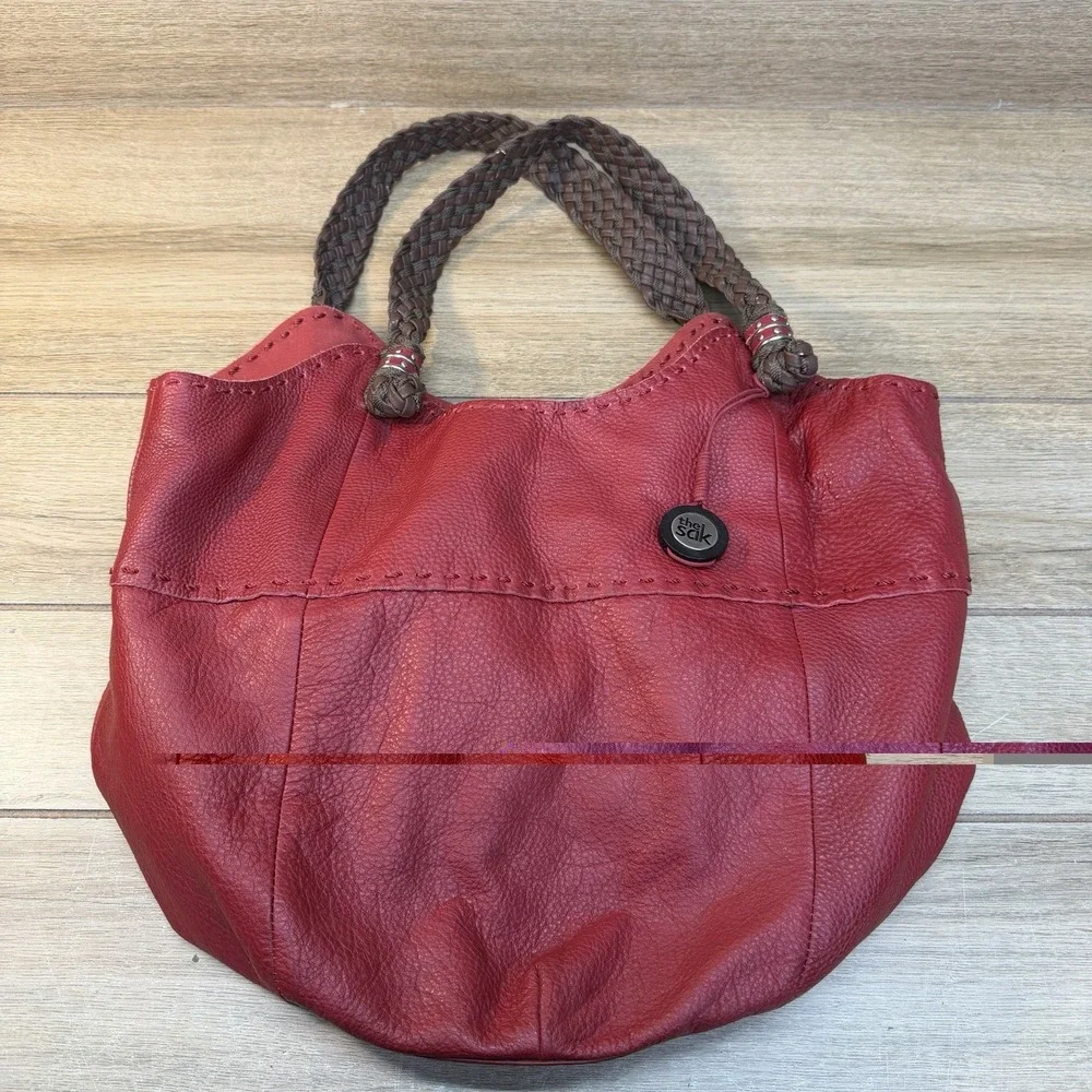 The Sak Womens Indio Hobo Handbag Red Leather Boho Braided Shoulder Tote Bag